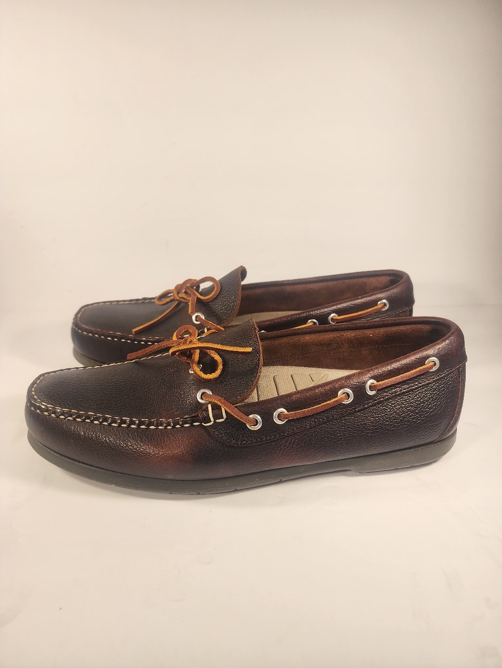 LL Bean Handsewn Moccasins Camp Moc Boat Shoe Brown Leather Loafers Men's Sz 12E